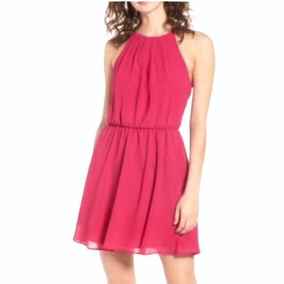 Lush Hot Pink Halter Dress Size Small - Picture 1 of 14